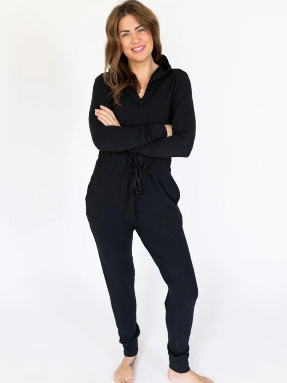 JH x Smash & Tess Harris Hoodie Loungewear Romper in Black Size Medium - Picture 2 of 8